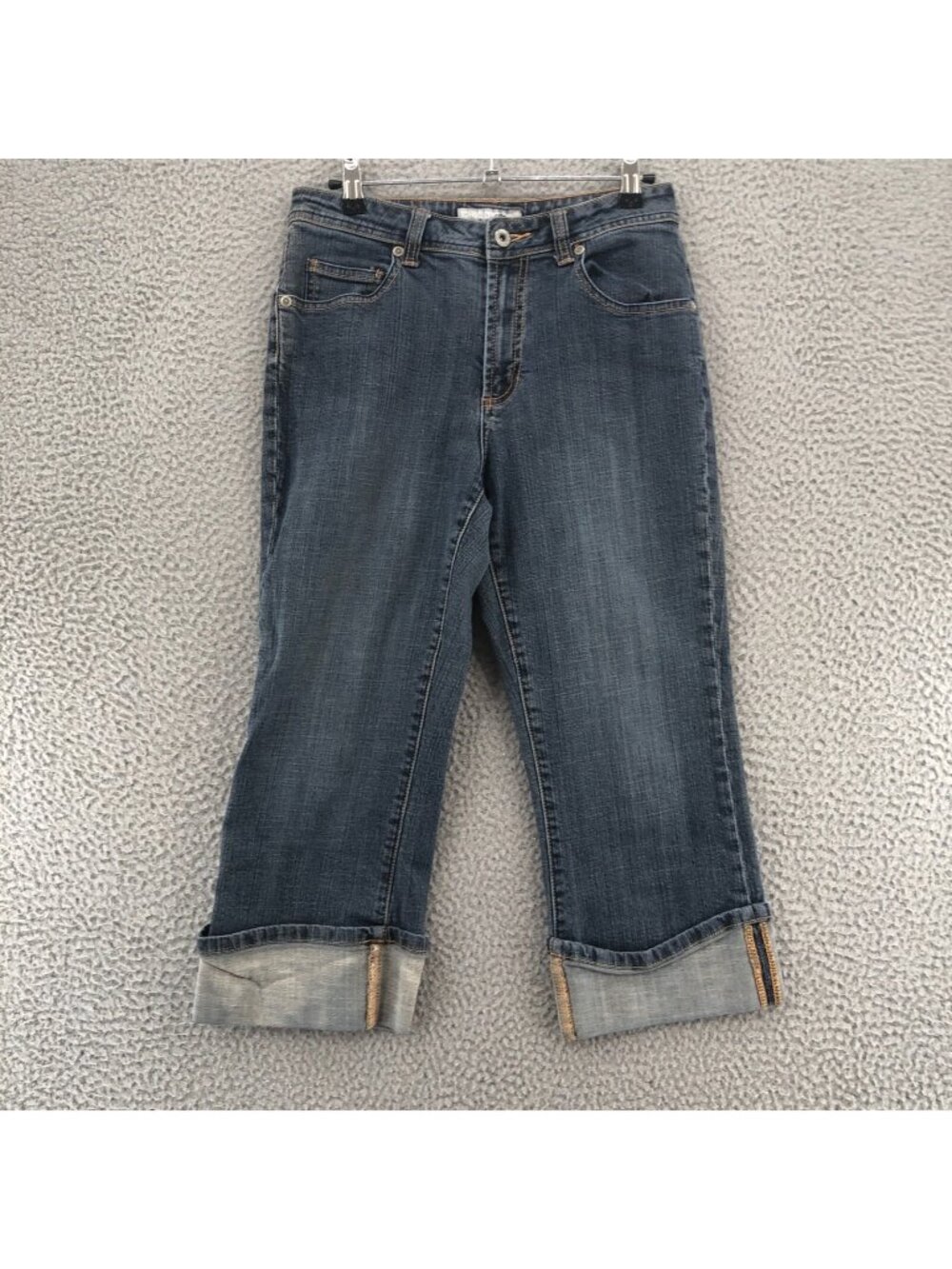 Chicos Jeans Womens 0 US 4 Platinum Blue Zodiac Crop Denim Stretch Cuff Pockets